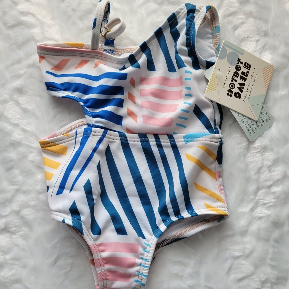Dot Dot Smile Swimsuit Girl's 2T Toddler Colored Stripes One Piece Swim NWT